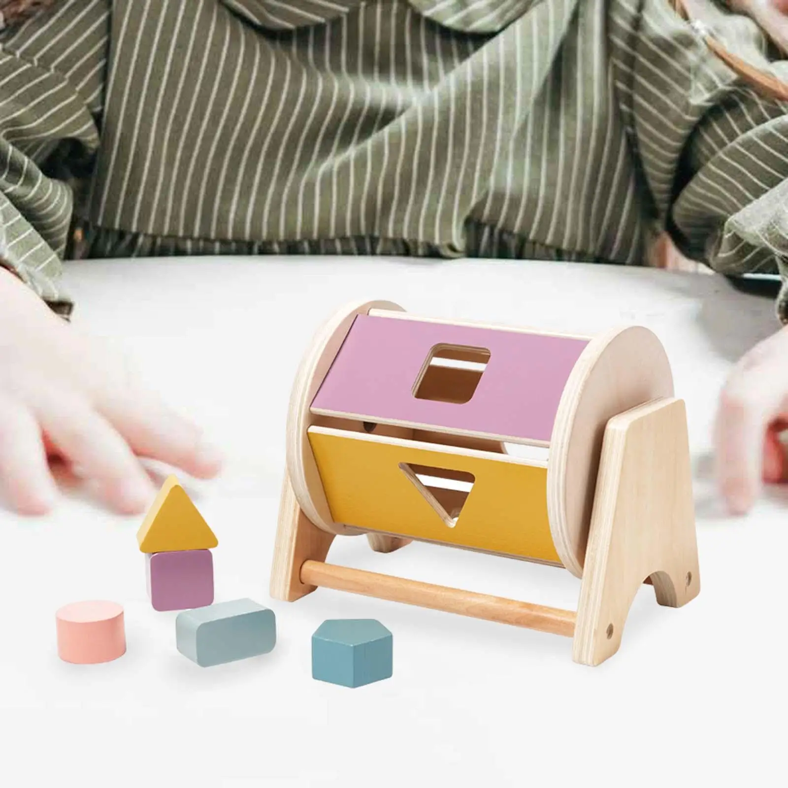 

Rolling Drum Toy Montessori Spinning Drum Wooden Rattle Rolling Toy Tummy Time Toys for Baby Boys Girls Kids Ages 6-12 Month