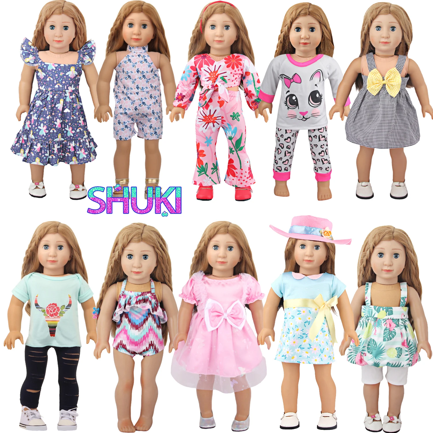 Cartoon Series Doll Clothes Dress Flower Bud Skirt Shirt+Pants For 43cm Baby New Born&18 inch American,OG,Rissia Girl Doll Toy