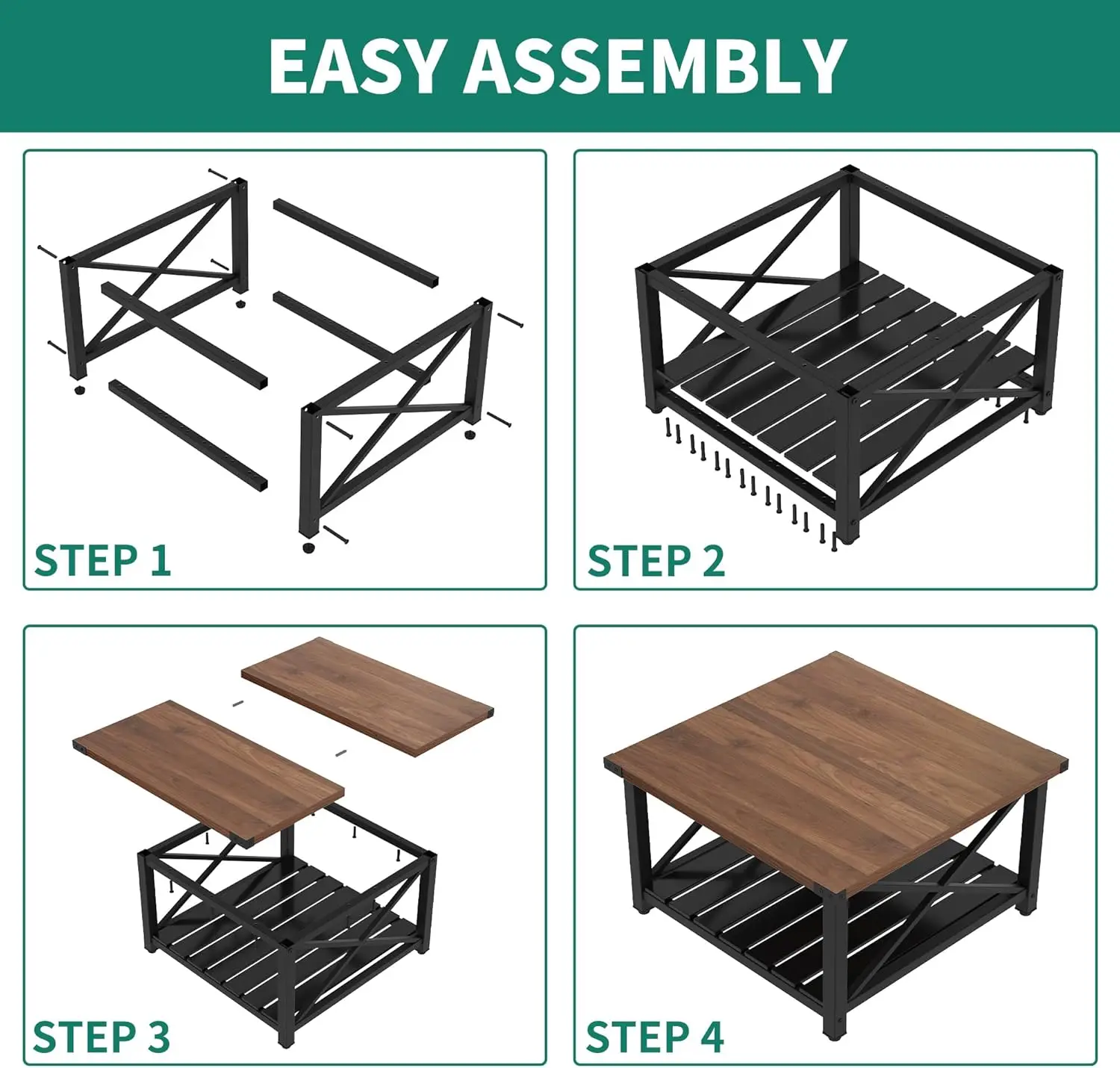 Square Coffee Table for Living Room, Vintage Living Room Table with Shelf, Coffee Table with Storage 6