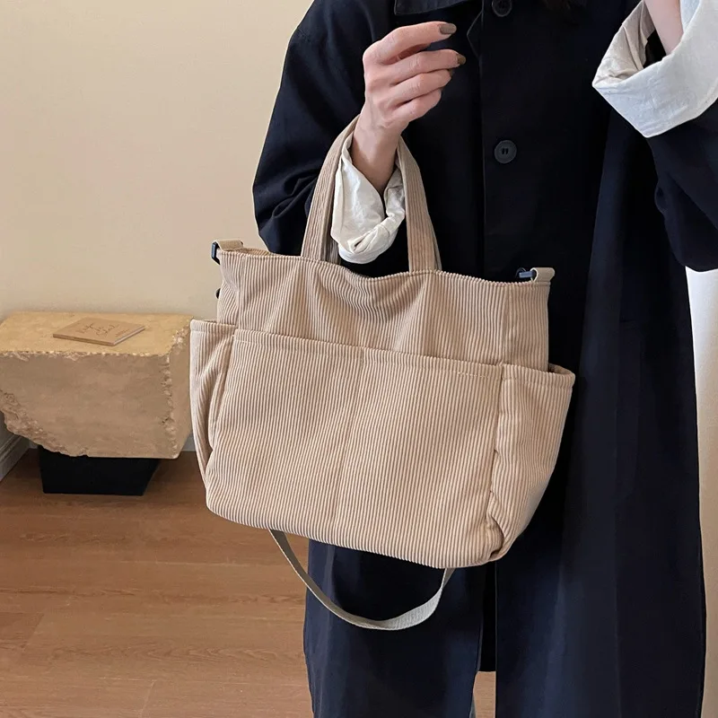 

CGCBAG Fashion Corduroy Canvas Tote Bag Women Casual Lage Capacity Shoulder Bag Solid Simple Designer Cross Bag Female Handbags