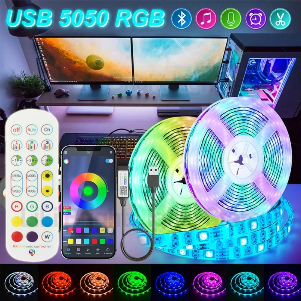 5m Rgb Led Strip Lights Bluetooth 5050 Rgb 5v Usb Led Strip Tv