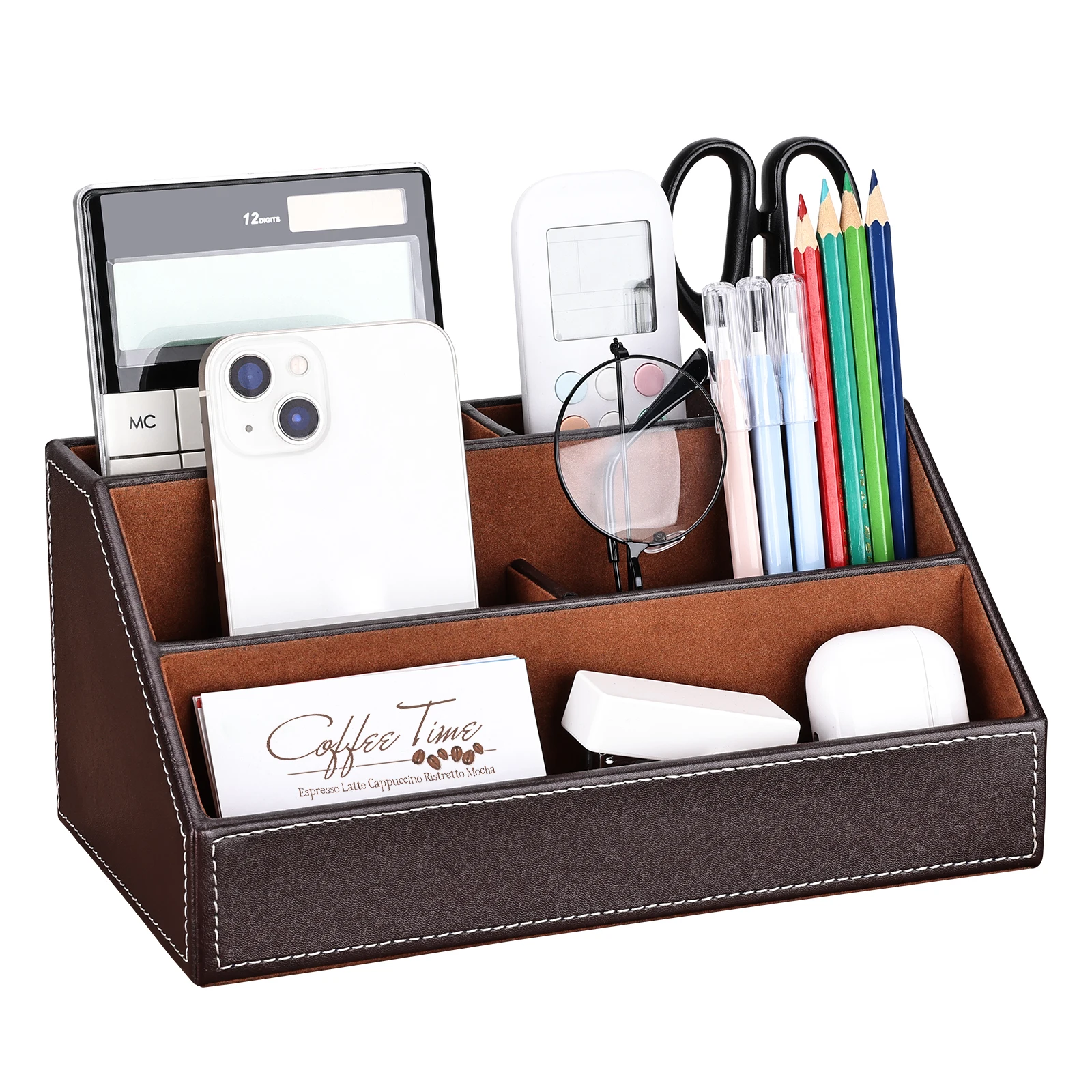 Office Desk Stationery Organizer Set PU Leather Pencil Storage Box Mouse Pad Business Card Holder Tissue Box Cover
