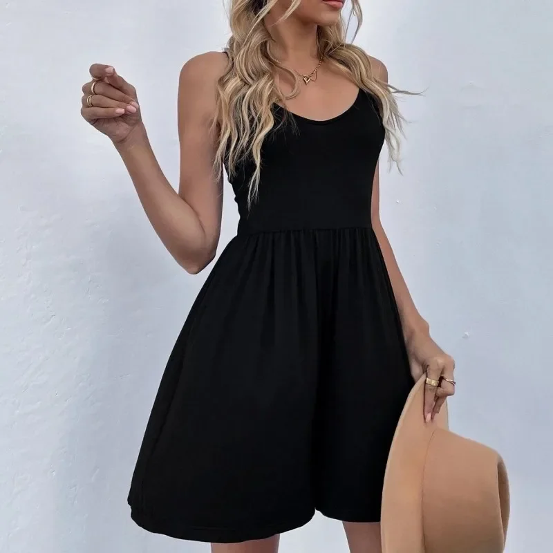 Fashionable Women's Clothing 2024 Collection Waist Wide Truffle Back Pocket Knitted Suspender Jumpsuit Shorts Street Wear YSQ09