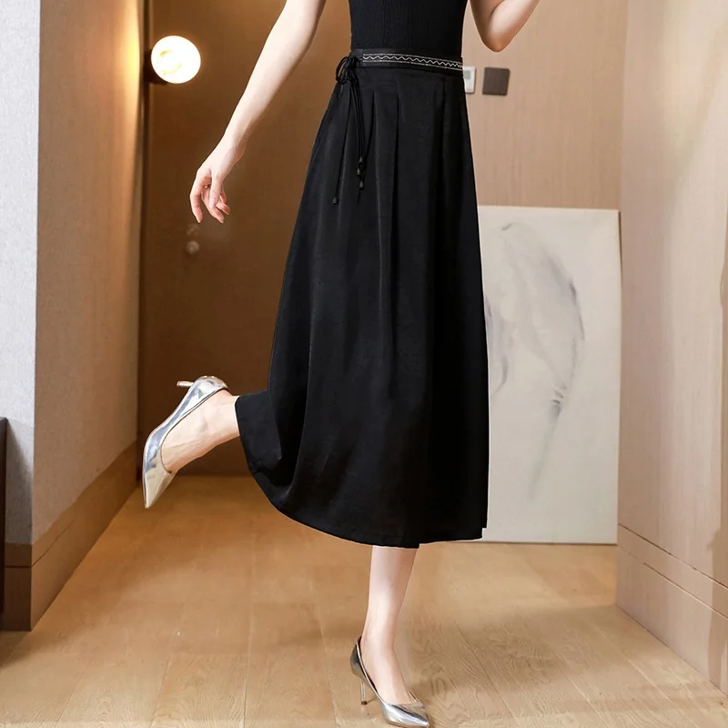 Fashion 2022 Real Shot Silk Fragrant Cloud Gauze Skirt Retro New High-waisted Large-swing Skirt Mid-length A-line Ca