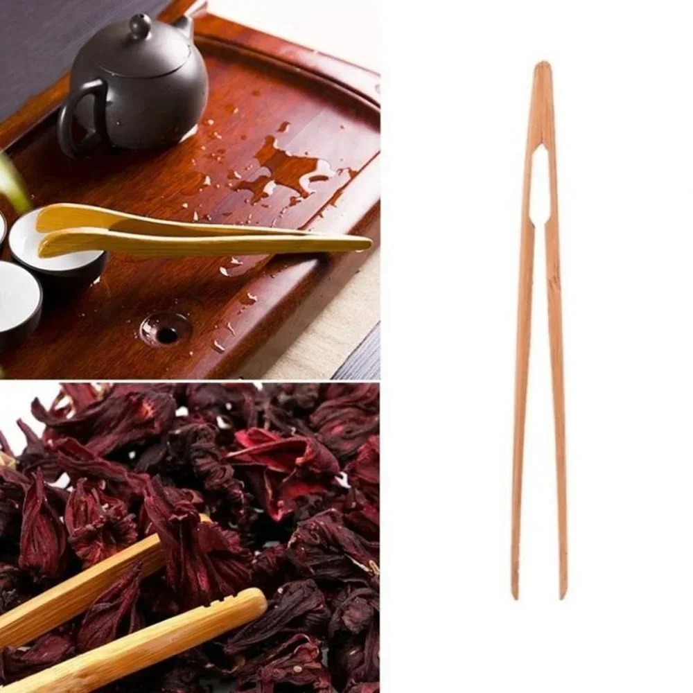 1Pcs Bamboo Wooden Tea Clips Kitchen Food Tongs Salad Toast Tong Straight Tweezer Ice Sugar Tea Bend Clip Teaware Accessories
