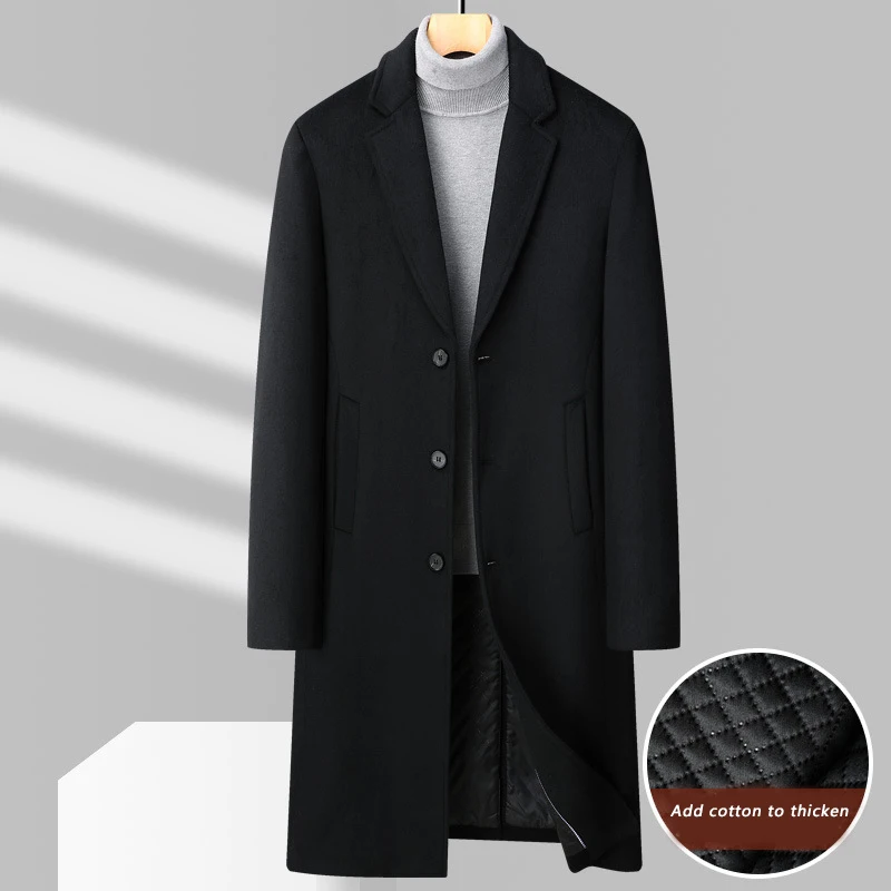 남성용 롱 오버 니 울 코트, 캐주얼 울 코트, 싱글 브레스트, 두꺼운 비즈니스 코트, 가을 및 겨울 신상
