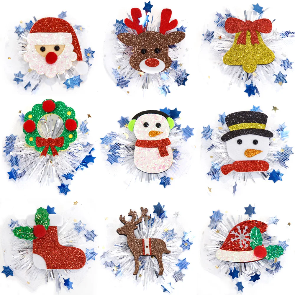 Christmas Themed Mesh Hairpin Snowman Christmas Tree Santa Claus Elk Hair Clip Party Children's Gift Hair Accessories