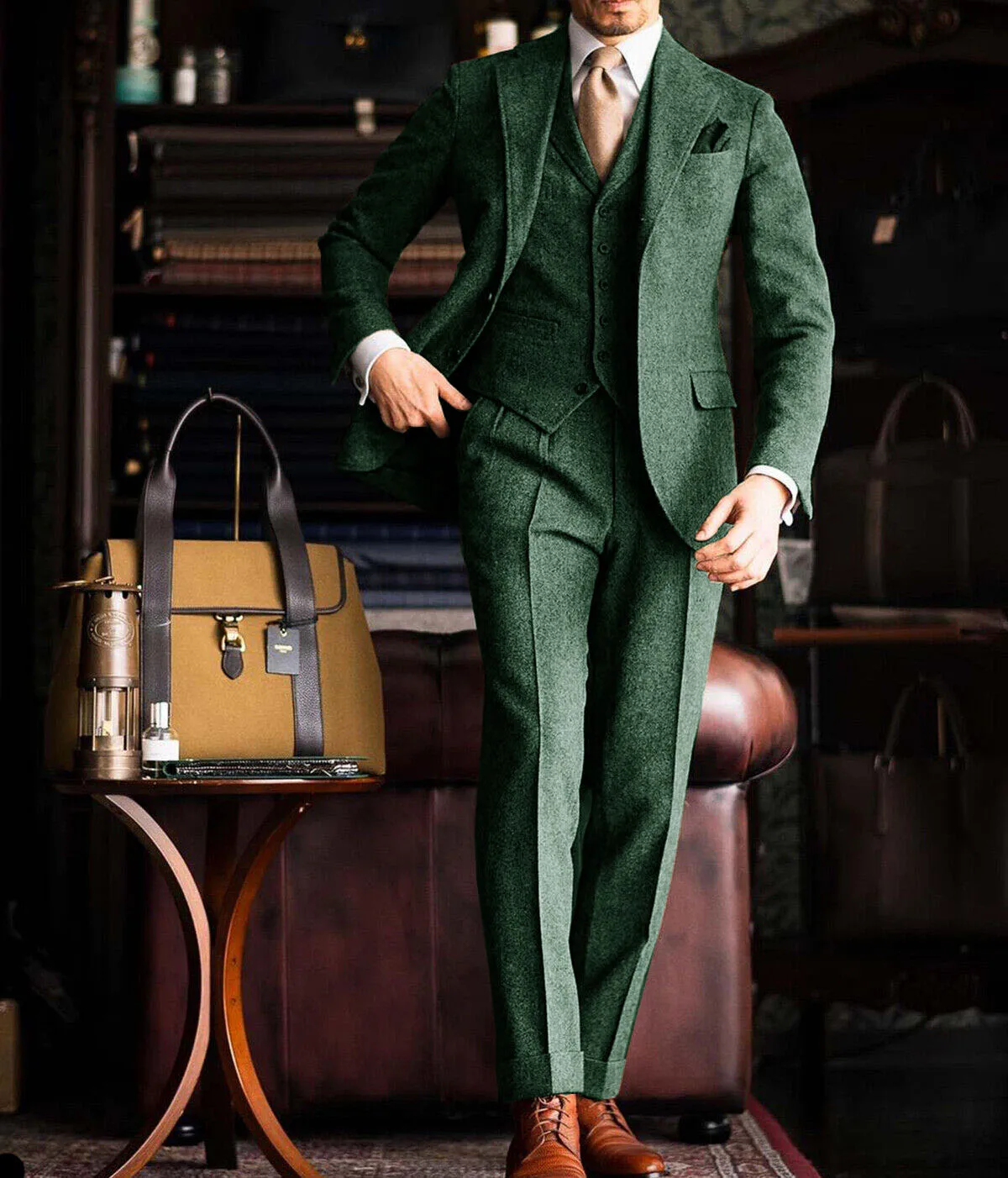 Men's Suit Tweed 3 Pieces Formal Business Wedding Prom Groom Tuxedo Single Breasted Costumes Luxury Suit