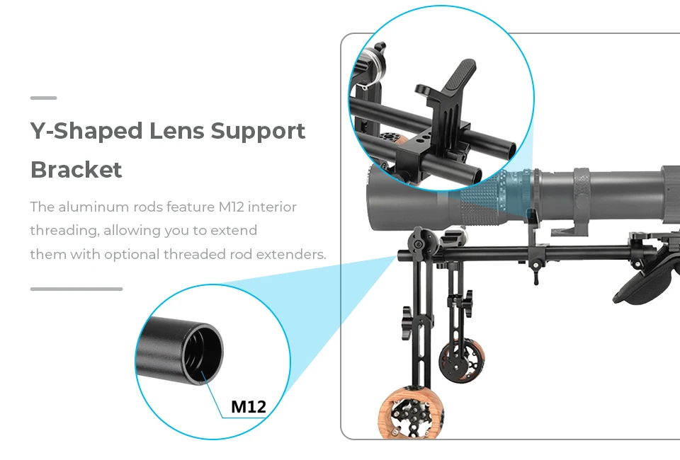 Shoulder Kit Mount 15mm Railblock Rig with Manfrotto QR Plate and Wooden Handgri