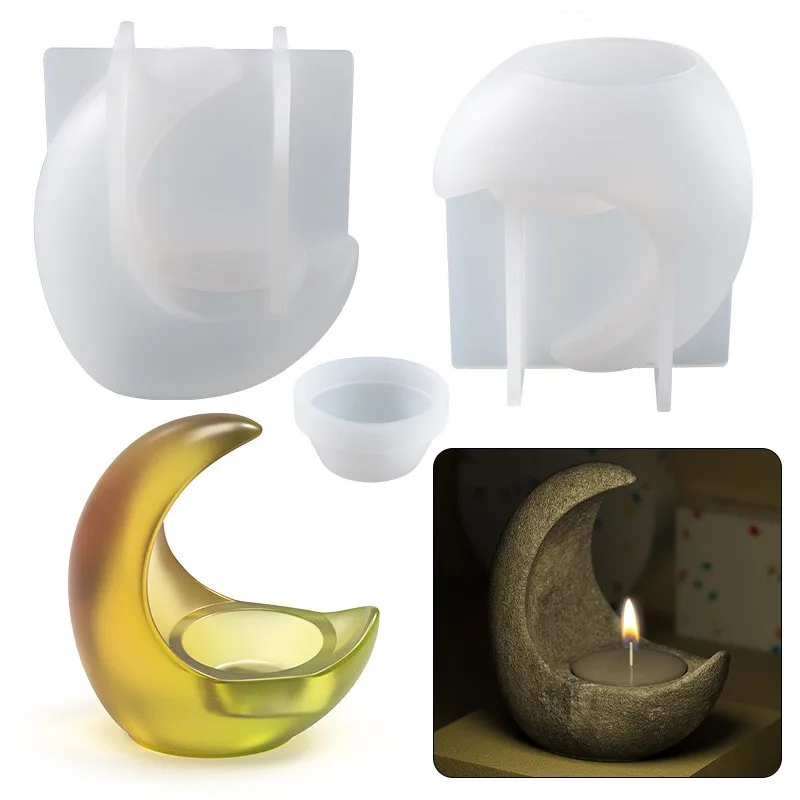 Half-moon Candlestick Silicone Mold 3D Aromatherapy Gypsum Ornament Candle Holder Making Epoxy Resin Mold Home Decoration guitar shape photo frame silicone mold diy photo stand epoxy resin mold for wall decoration desktop ornaments crafts making tool