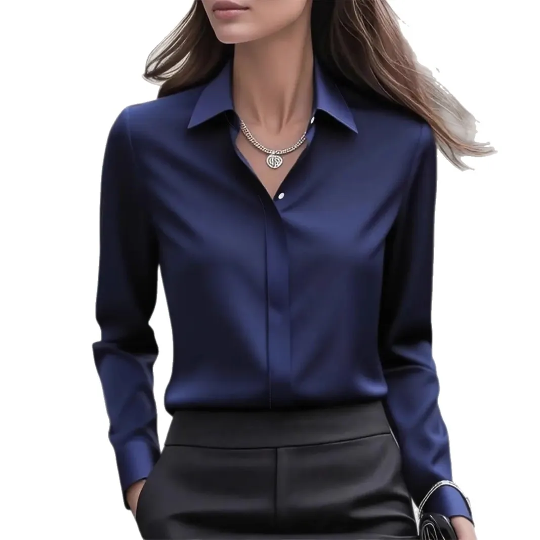 Women Long Sleeve Button Blouse for Work and Autumn