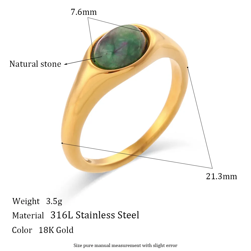 Natural Stone Titanium Steel Ring Stainless Steel Gold-Plated Ring Jewelry Finger Accessories Gift