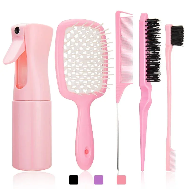 Detangling Hair Brush 5pcs/set Detangling Hair Brush Curly Hair Curved Rat Tail Comb Set Edge Brush Curly Salon Tools
