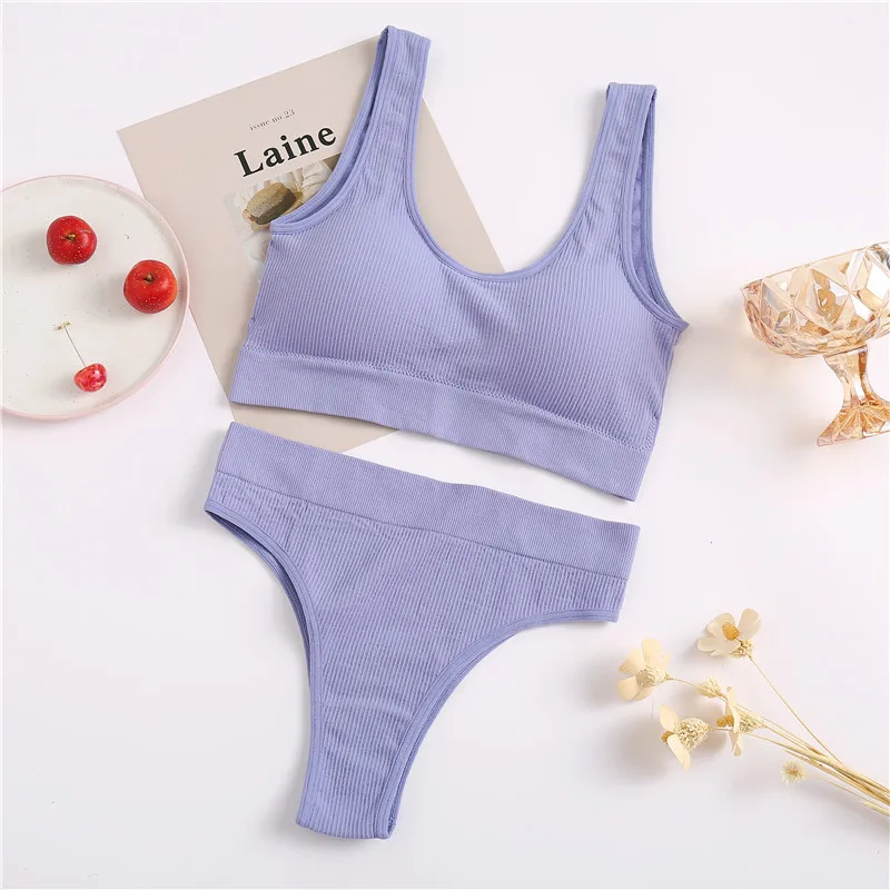 2PCS/Set Underwear Women Seamless Bra Wireless Bralette Lingerie Sexy High Waisted Panties Cotton Woman Lingerie_voghion.com