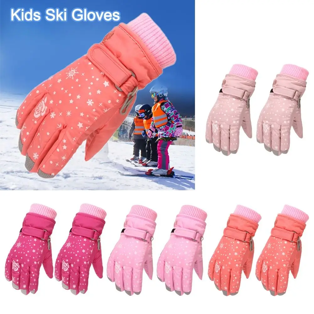 1Pair Kids Girls Winter Thicken Warm Gloves Windproof Waterproof Outdoor Skiing Cycling Sports Mittens
