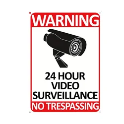 Aluminum Security Warning Sign - 24 - Hour Video Surveillance Decorative Plaque for Outdoor and Indoor Use (1)