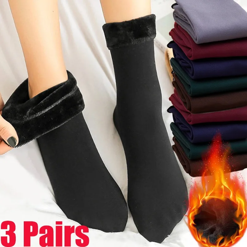 1/3pairs Winter Velvet Warm Socks for Women Solid Nylon Thicken Thermal Socks for Unisex Seamless Soft Boots Floor Sleeping Sock