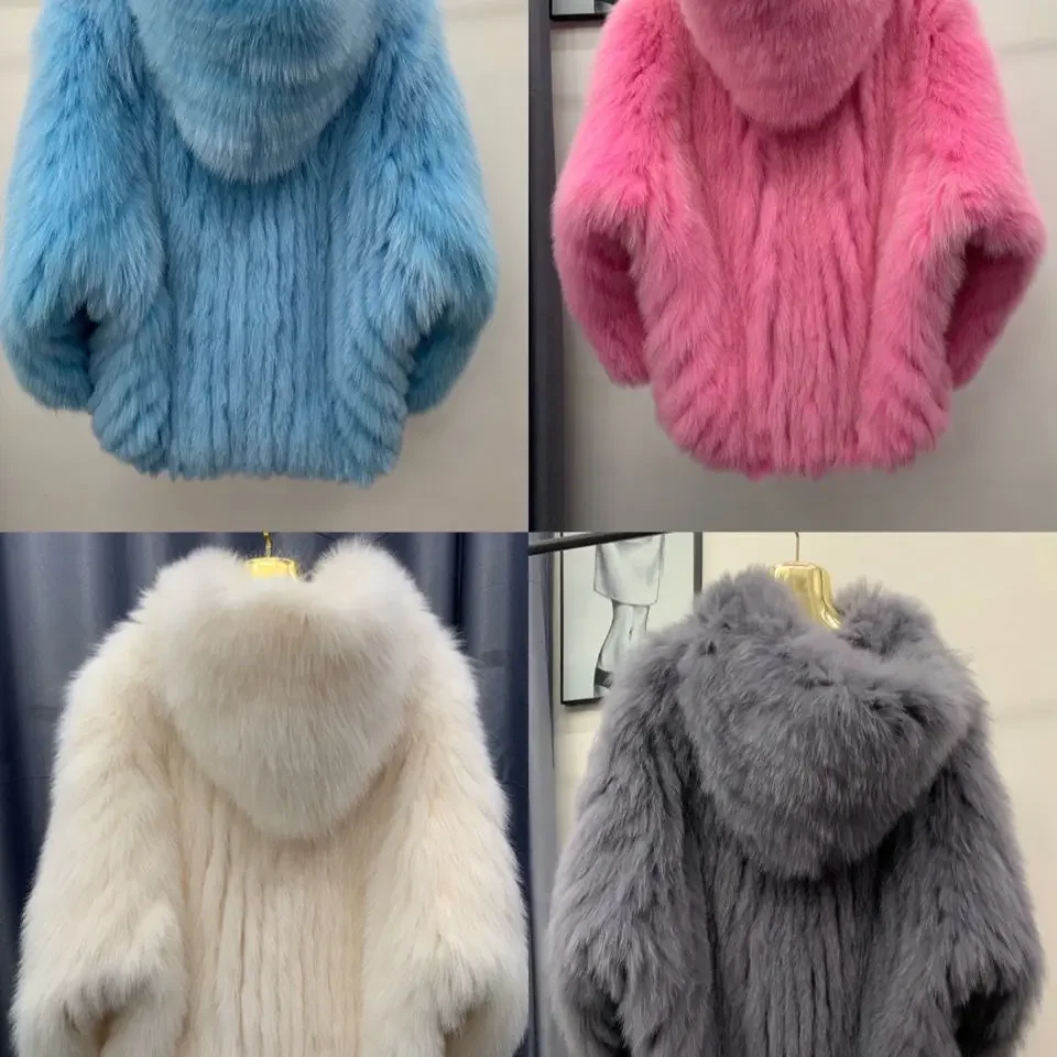 

2023 Winter Faux Fox Hair Woven Fur Coat Double Sided Women Coat Women Double Long Sleeve Woven Liner New Style Female Jackets