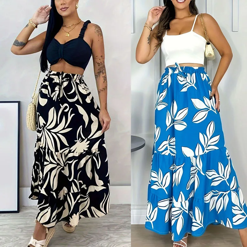 

2024 New Arrival Hot Selling Popular Women's Simple Printed High Waisted Casual Half Skirt Evening Party Ladies Dress Prom Dress