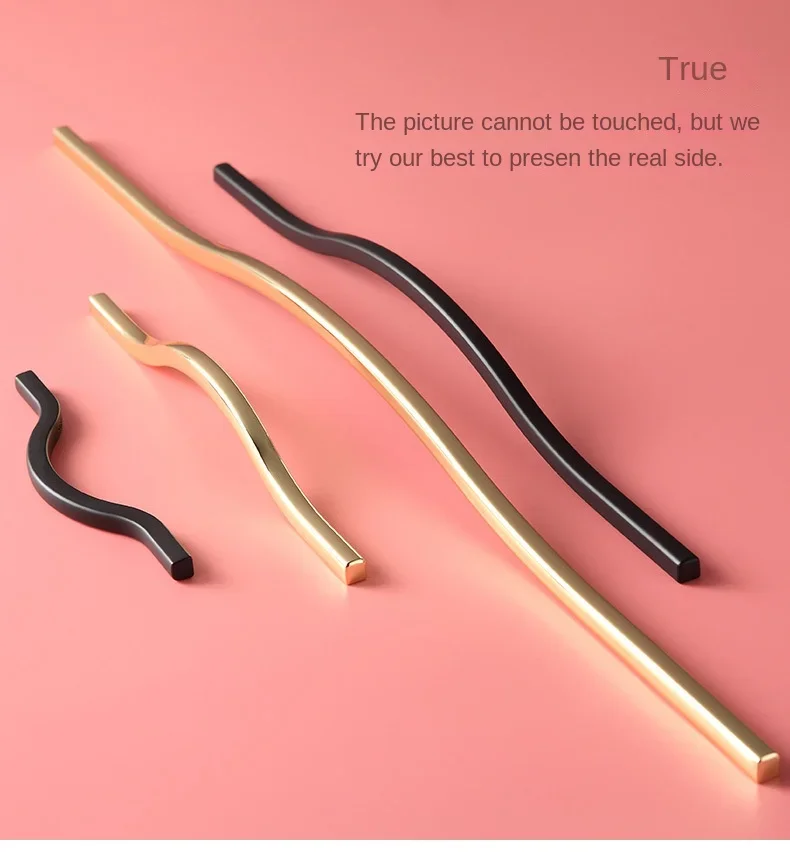Description Picture 5 of itemSimple Black and Gold Zinc Alloy Cabinet Door Handle Curved Wine Cabinet Wardrobe Drawer Cabinet Handle Furniture Door