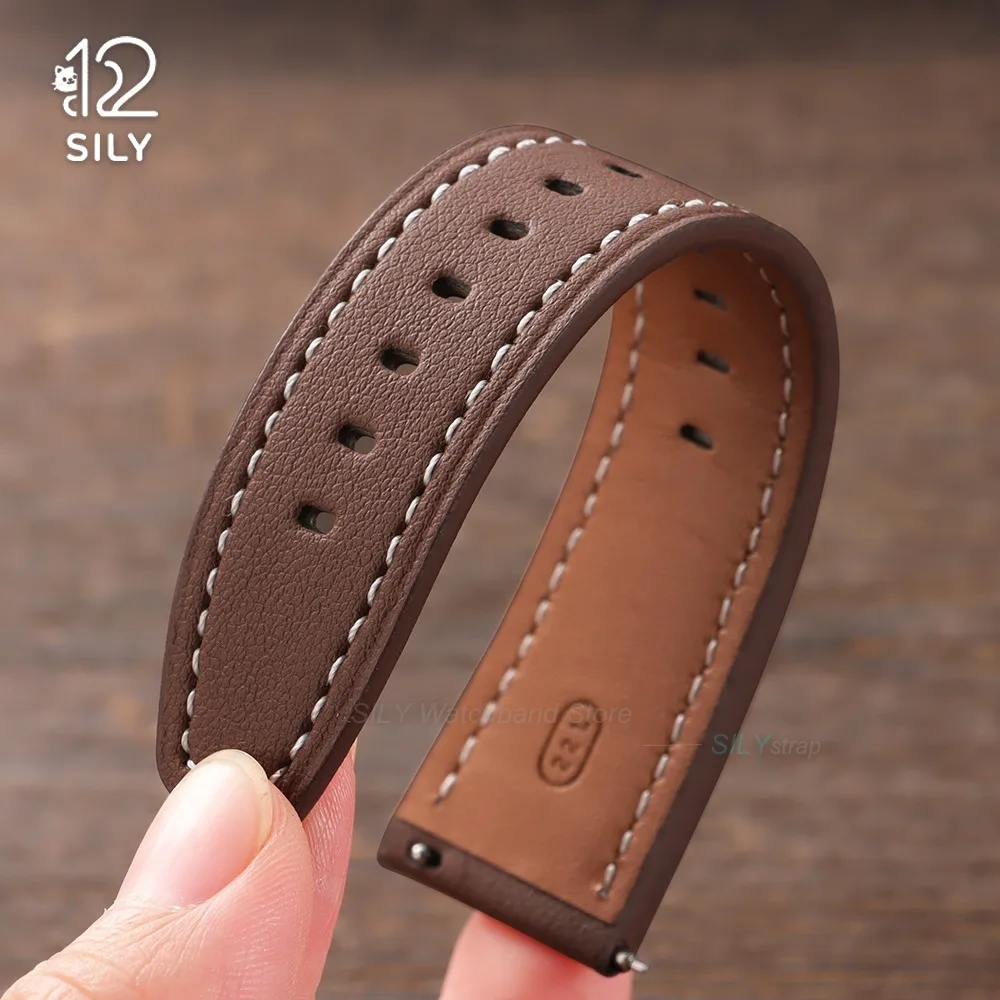 Vintage Leather Watchband with Metal Pin Buckle - Quick Release Strap