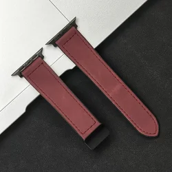 Premium Leather - Silicone Hybrid Strap - 42 44 45 46 49mm (Wine red)