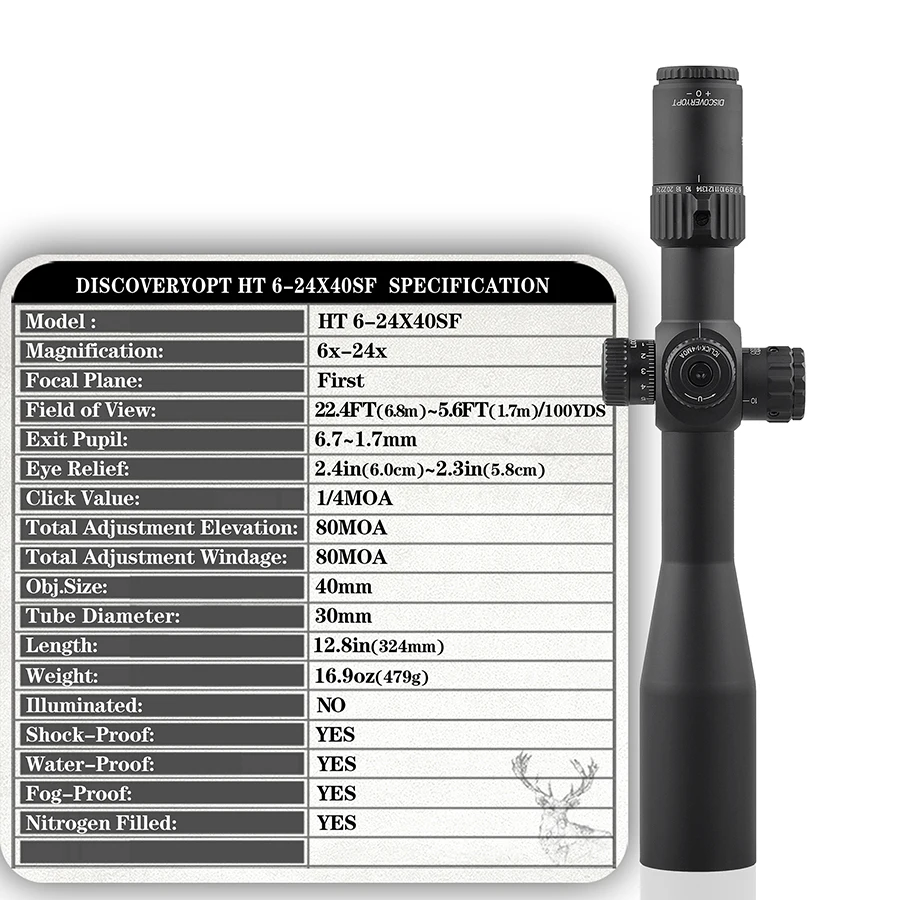Discovery HT6-24X40SF FFP Compact FFP Scope First Focal Plane Rifle Scopes Optic Riflescopes Mount Glass Etched Reticle