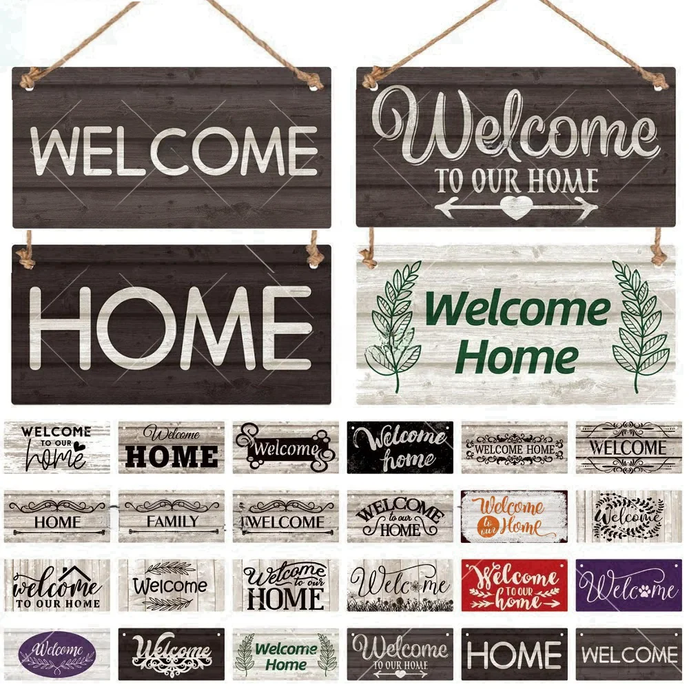 Vintage Decor Welcome Home Wooden Sign Plate Wood Plaque Gift Home Pub Wall Decoration Pendant Door Hanging Sign Home Decor