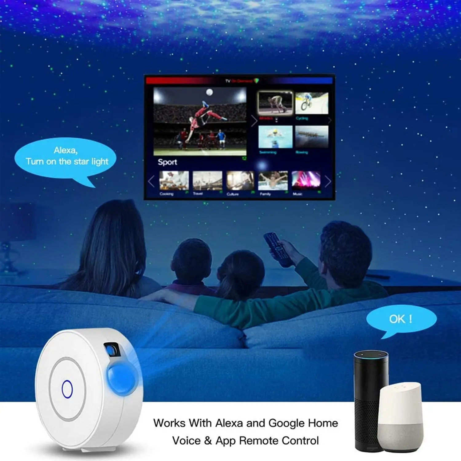 Star Projector LED Night Light Tuya WiFi Smart Alexa Voice Control APP Control Kids Baby Gift