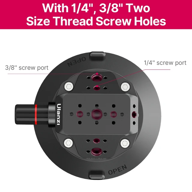 Ulanzi حامل كاميرا هاتف السيارة يعمل  يدوي شفط  360 درجة قابل للتعديل 1/4 "3/8" ل GoPro Insta360 DJI عمل الهواتف الذكية