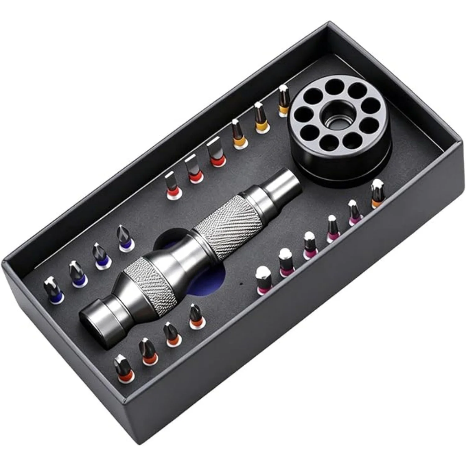 22-Piece Magnetic Precision Screwdriver Bit Set with Ergonomic Handle and Storage Base