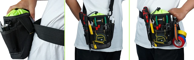 MELOTOUGH Electrician Tool Pouch With Belt - 13 Pocket Tool Bag For Construction, Carpentry, Black