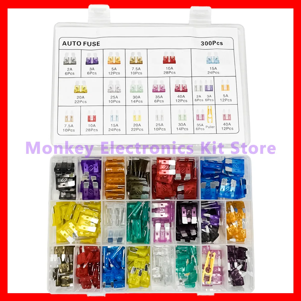 1 Set 300PCS Medium and small car Auto Fuse Kit 2A~40A 11 Types Car Fuse Assortment with Box Blade Type Assorted Kit