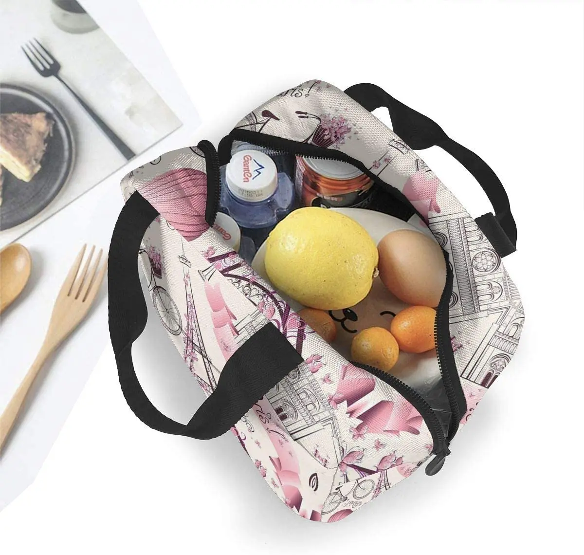 Pink Paris Eiffel Tower Lunch Bag For Picnic Pouch Thermal Cooler Tote Bento Large Meal Prep Cute Bag Big Leakproof Soft Bags