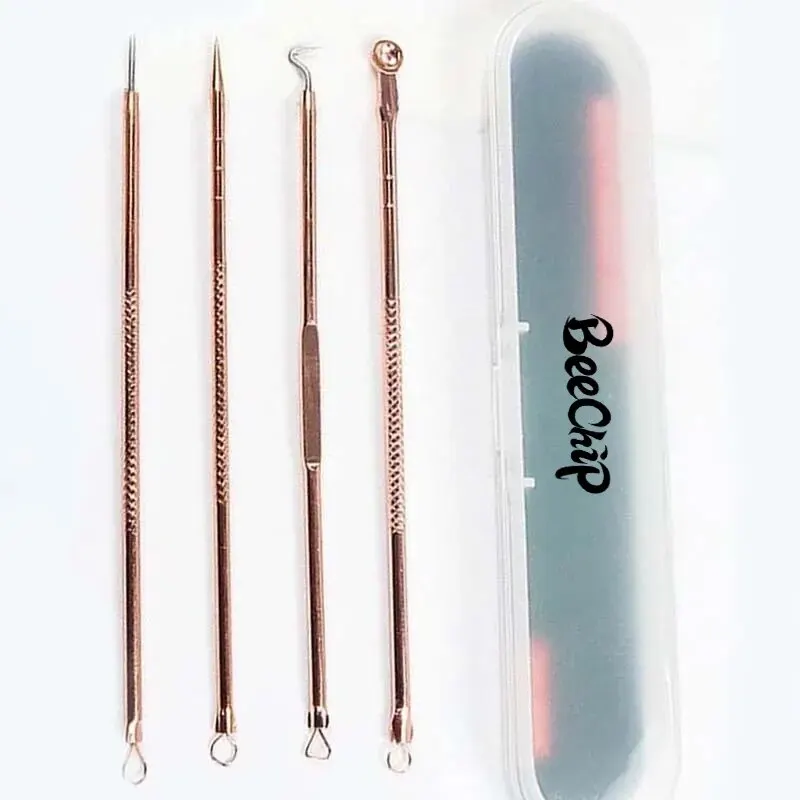 Rose Gold 4 Pcs Plating Double Head Acne Needle Black Head Removal Needle Portable Beauty Tool Set blackhead remover acne remover