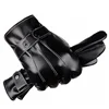Mens Winter Black Leather Gloves Fleece Touchscreen Lined Water-Proof For Motorcycle Driving Dress Real Sheepskin Warm 4