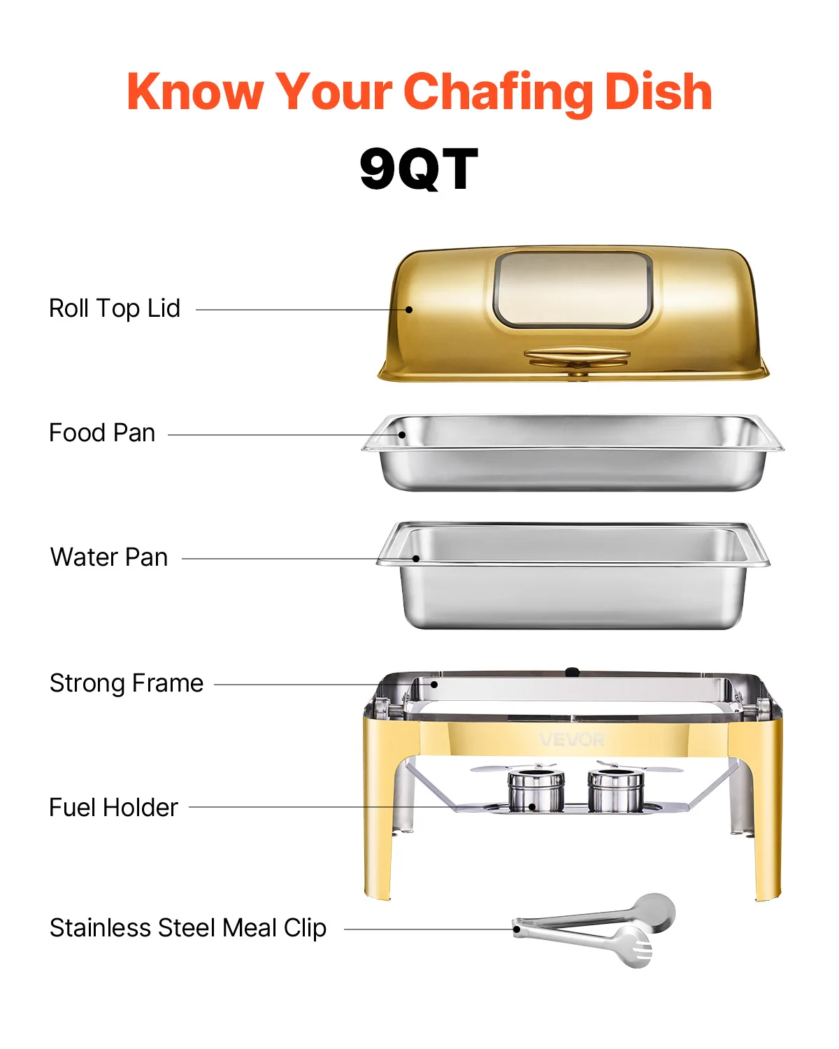 SucceBuy 9Qt Roll Top Chafing Dish Buffet Stainless Steel Chafer with Full Size Pan Visible Lid Rectangle Catering Warmer Server 6