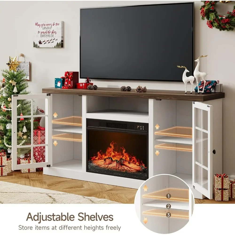 59" Fireplace TV Stand for TVs Up To 65 in With Storage and Glass Doors, 23" Electric Fireplace, Media TV Console 6