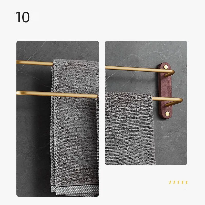 Chinese Style Towel Rack Vintage Bathroom Walnut Towel Rack Double Pole Non Perforated Bathroom Wood Gold Wall Pole ZF217