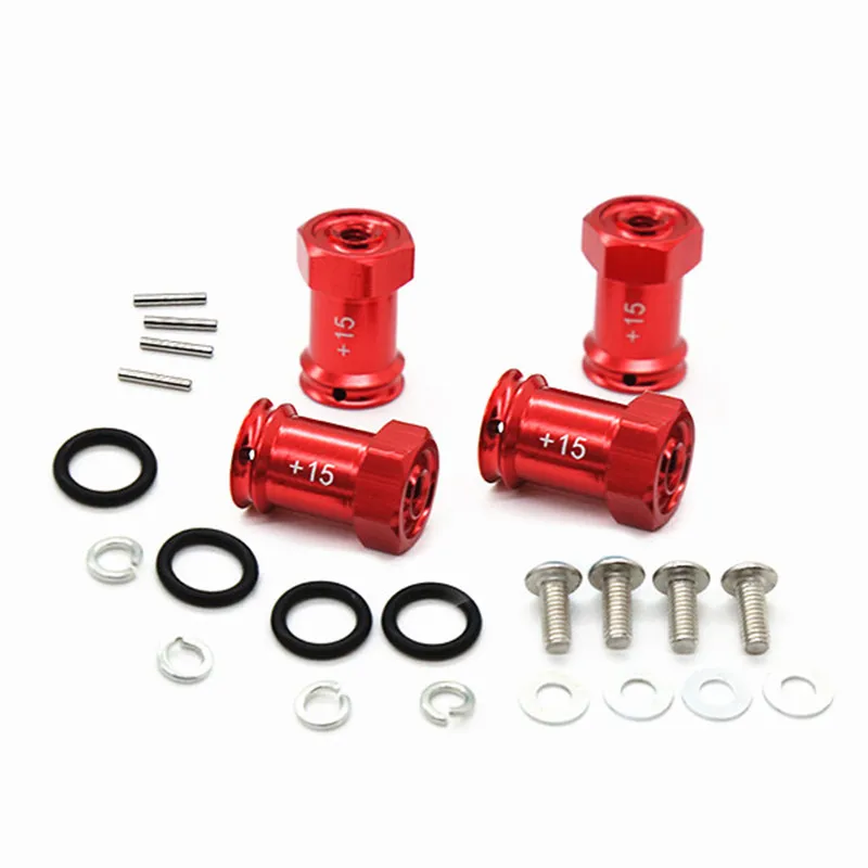 GPM Aluminum Hex Adapter Set For Traxxas 1/16 Mini RC Cars - +15mm Offset, 4-Piece Green
