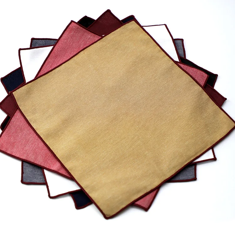 Solid Striped Brown Pocket Square 23CM Cotton Men's Suit Handkerchief Groom Host Hanky Wedding Party Chest Tie Suit Accessories
