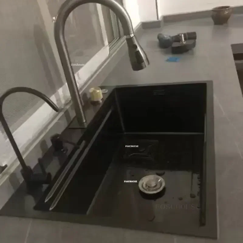304 Stainless Steel Large Kitchen Sink for Home Nano Waterfall Washbasin Sinks Kitchen Accessories Under-counter Washbasin Novel