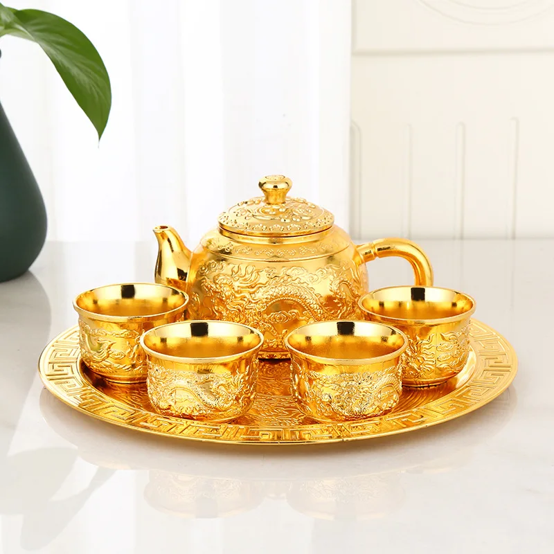 Retro Tea Set Wine Set European Highend Golden Tea Set Set Dragon And
