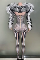 STOCK New Fashion Zebra Pattern Jumpsuit Women Singer Sexy Stage Outfit Bar DS Dance Cosplay Jumpsuit Performance Show Costume - Image 3