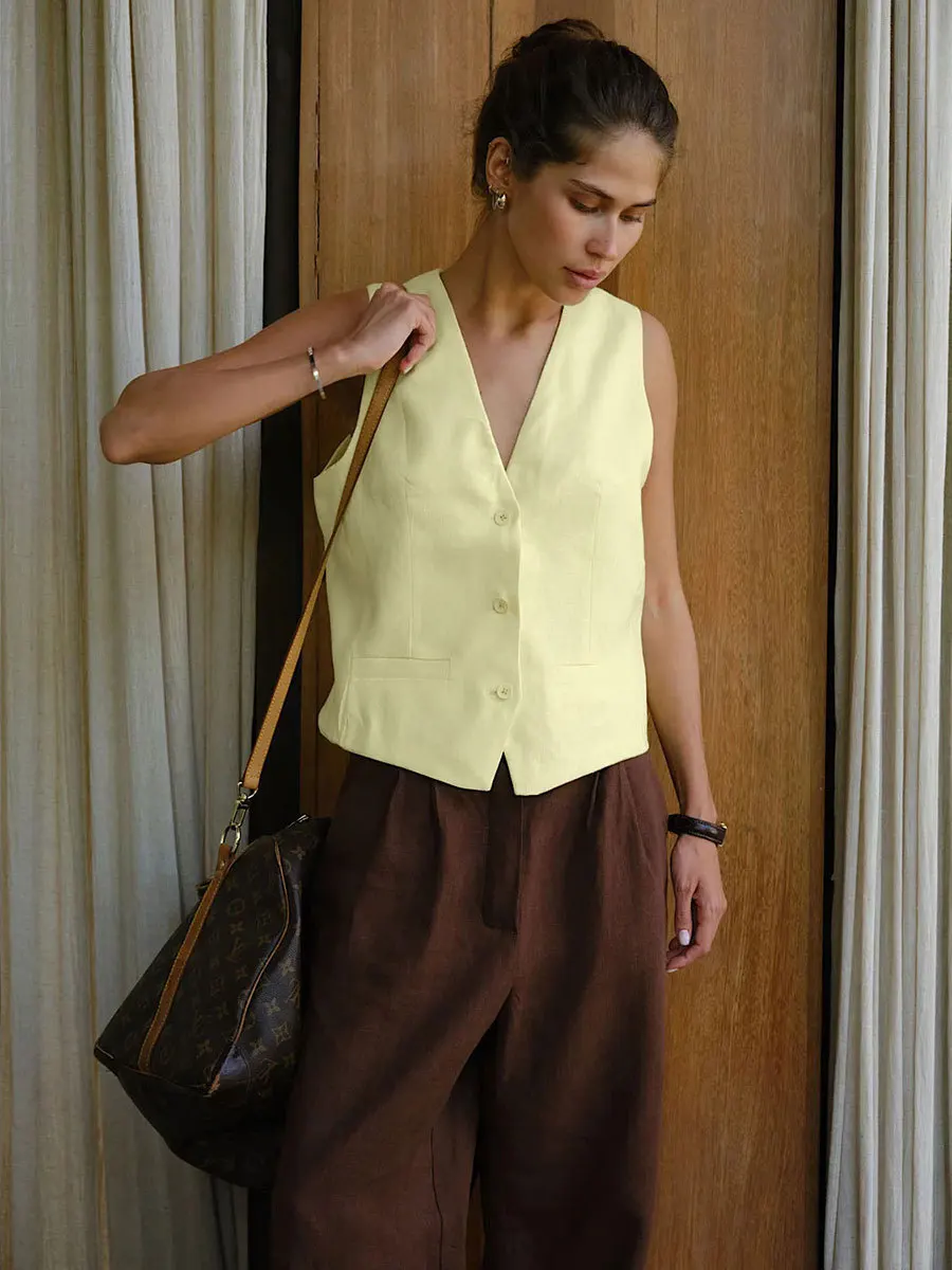 Chaleco informal ajustado para mujer, top de verano sin mangas de color liso, cárdigan de moda de un solo pecho, chaleco de mujer