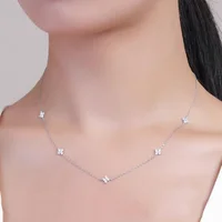 Collier chaîne en Zircon incrusté de fleurs à quatre feuilles pour femmes, élégant, porte-bonheur, ras du cou, bijoux de fête, cadeaux d'anniversaire 6