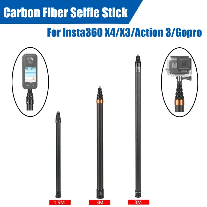 Invisible Selfie Stick For Insta360 X4/Insta360 X3/Action/Gopro Carbon Fiber 3M Invisible Extended Edition Selfie Stick
