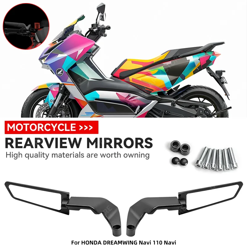 HONDA DREAMWING Navi 110 Navi 오토바이 미러, 스텔스 윙렛 미러 키트, 회전 조절 가능