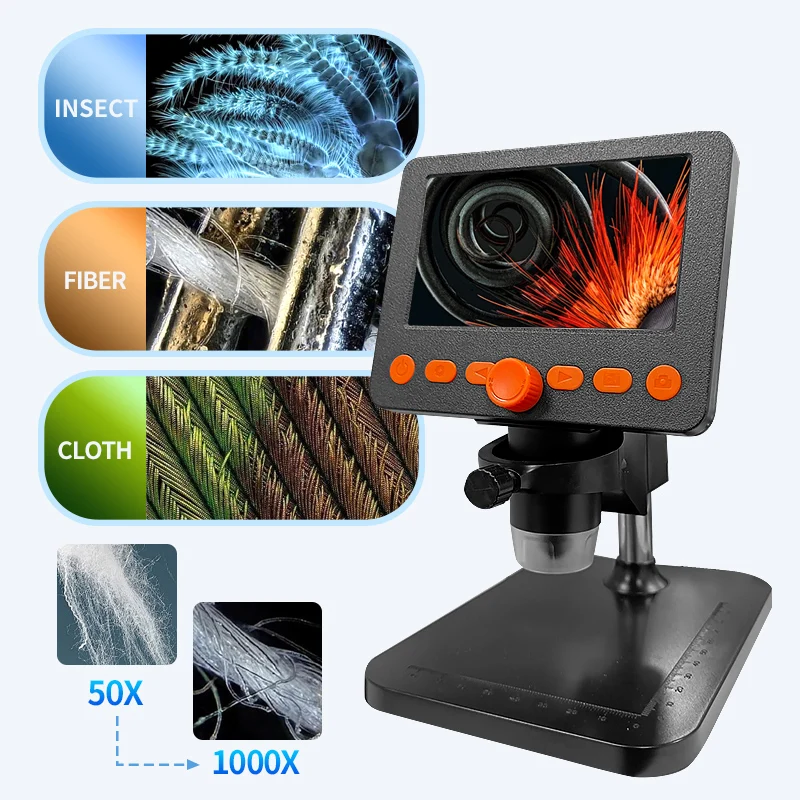 LCD Digital Microscope 4.3 Inch 1080P 1-1000X Magnification Zoom Stereo Microscope Camera with 8 LED Lights for Error Coins 2