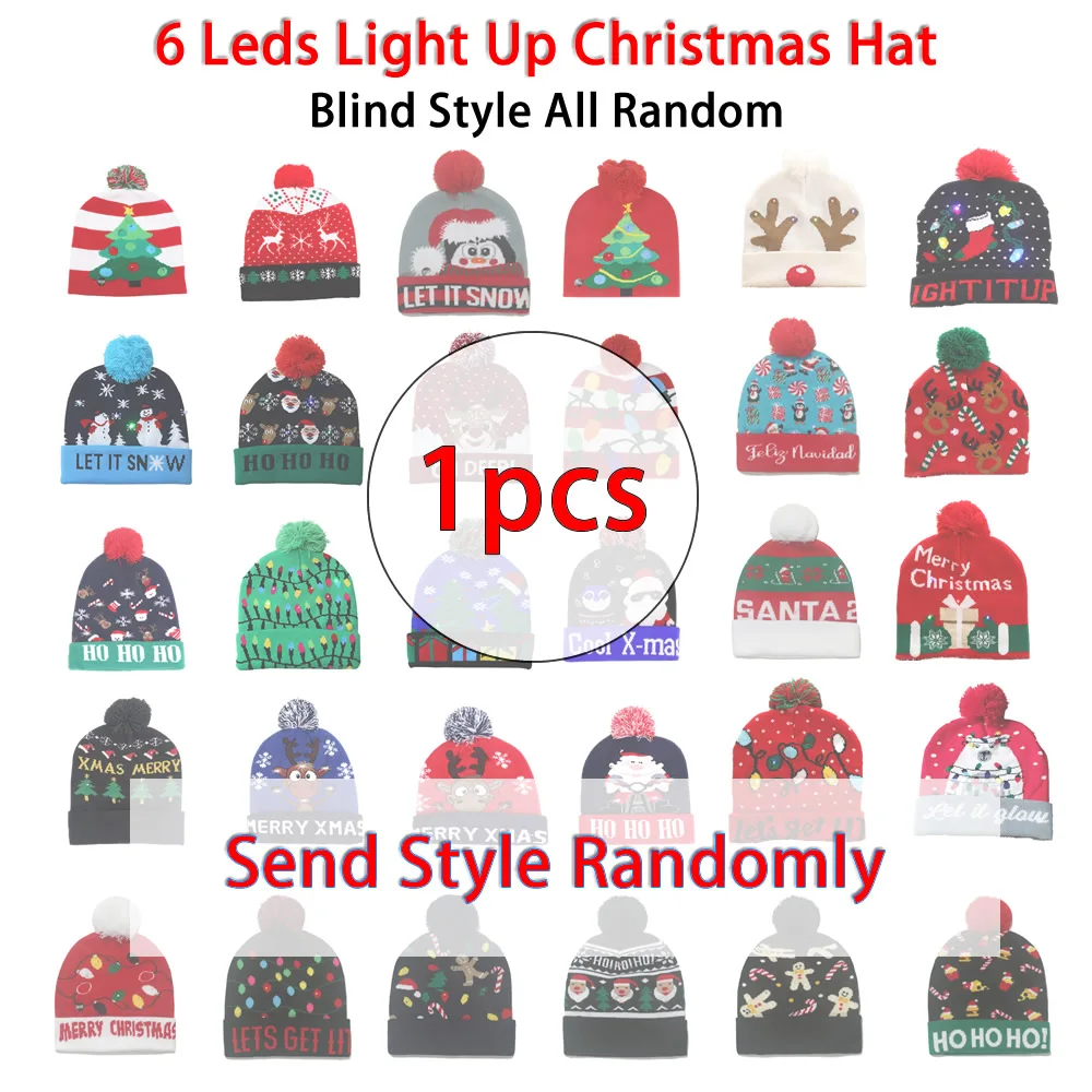 1/2pcs Blind Style LED Christmas Hat Light Up Knitted Cap Color Flashing Christmas Gift for Xmas New Year Party Decorations